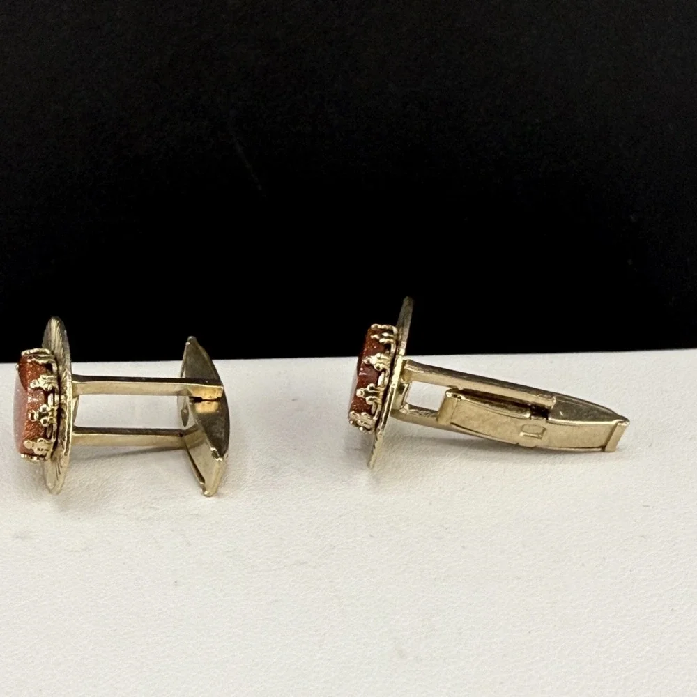 Vintage Goldstone‎ Cufflinks Gold Tone